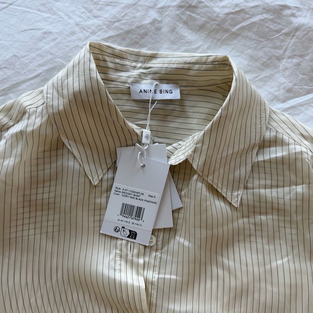 NWT Anine Bing Bridget Shirt in‎ Ivory & Black in XS - Picture 11 of 15